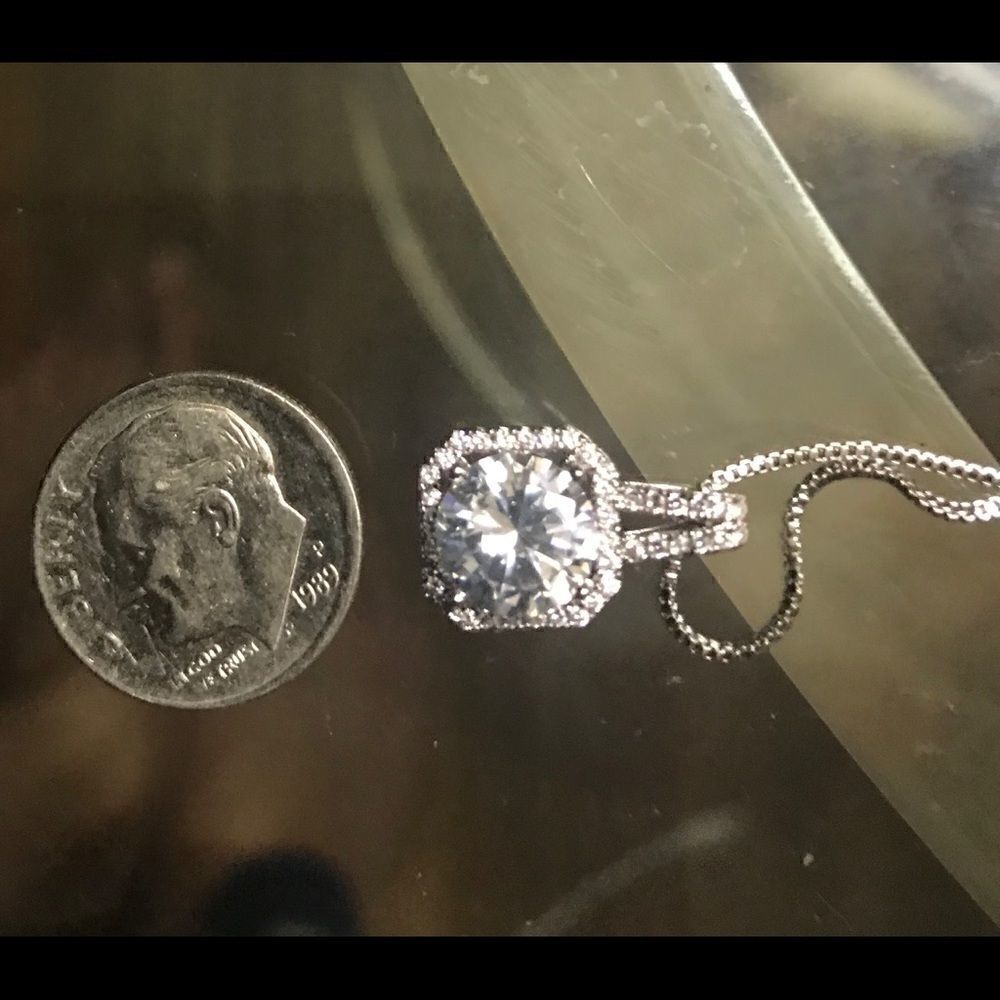 Beautiful CZ Diamond Halo Necklace - Picture 4 of 8